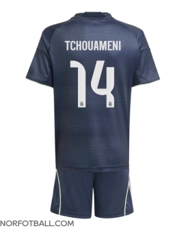 Billige Fotballdrakt Real Madrid Aurelien Tchouameni #14 Replika Bortedraktsett Barn 2025-26 Kortermet (med bukser)